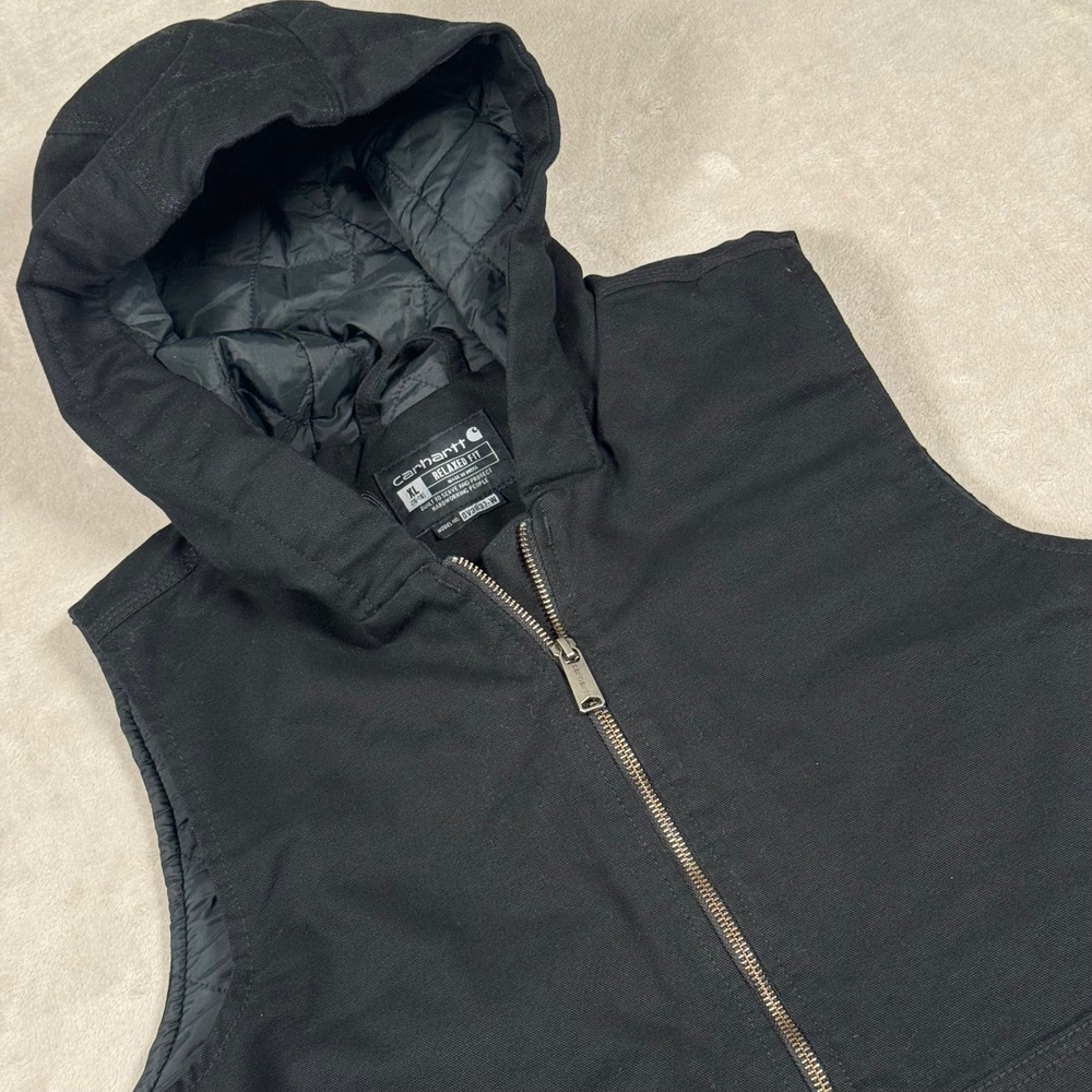 Carhartt Hooded Vest Womens XL Black Relaxed Fit Duck Canvas OV3837-W